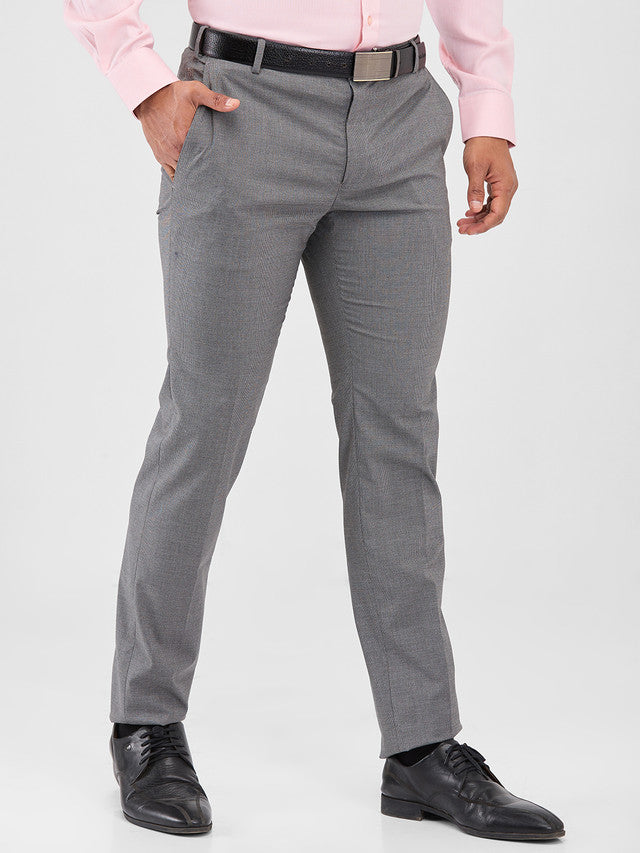 Raymond Grey Structure Slim Fit Polyester Blend Trouser