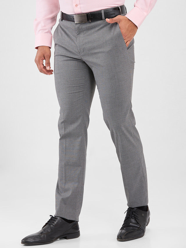 Raymond Grey Structure Slim Fit Polyester Blend Trouser