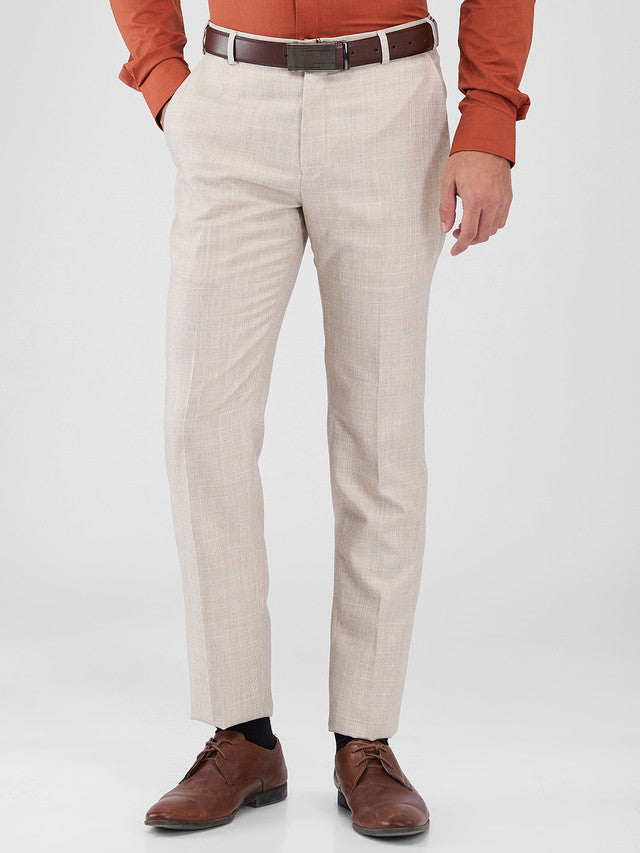 Raymond Brown Checks Slim Fit Polyester Blend Trouser