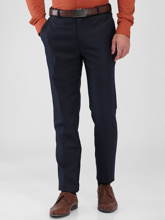 Raymond Blue Stripe Slim Fit Polyester Blend Trouser