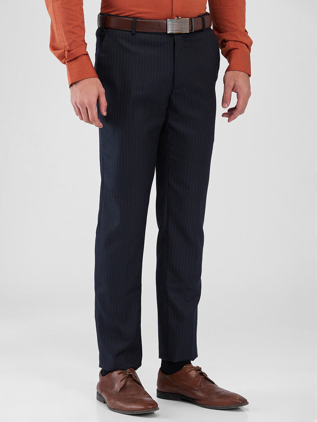 Raymond Blue Stripe Slim Fit Polyester Blend Trouser