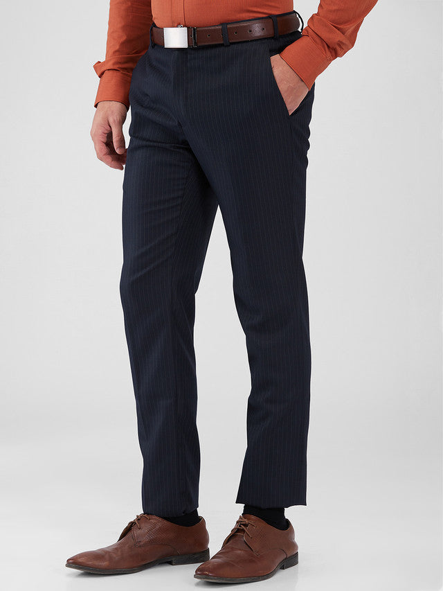 Raymond Blue Stripe Slim Fit Polyester Blend Trouser