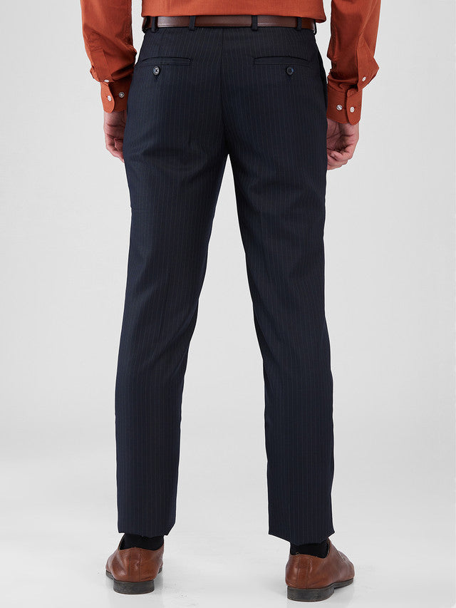 Raymond Blue Stripe Slim Fit Polyester Blend Trouser