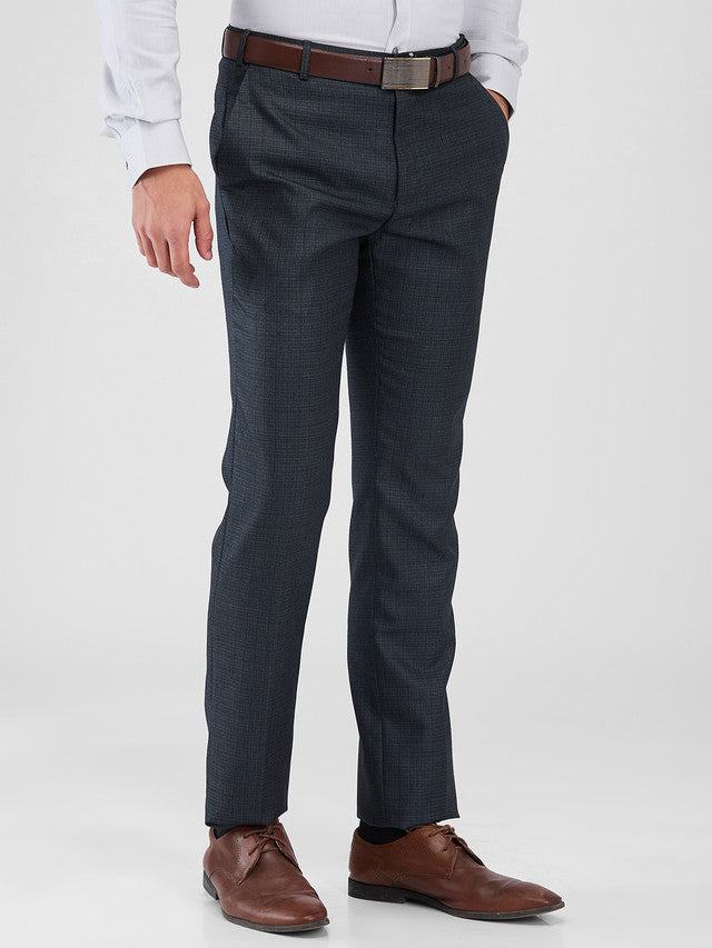 Raymond Blue Structure Slim Fit Polyester Blend Trouser