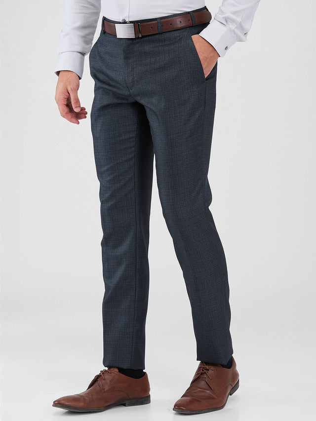 Raymond Blue Structure Slim Fit Polyester Blend Trouser