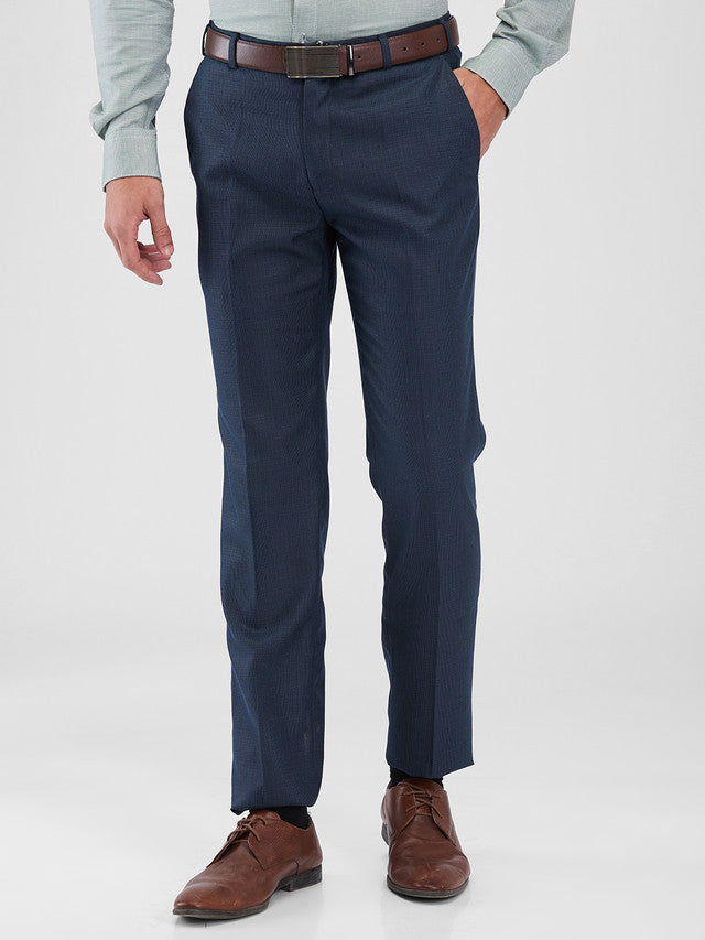 Raymond Blue Structure Slim Fit Polyester Blend Trouser