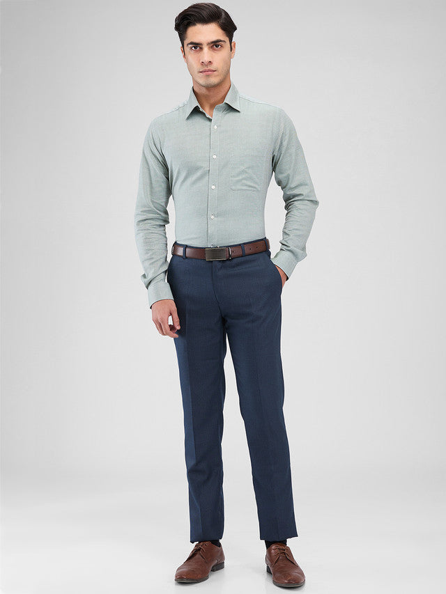 Raymond Blue Structure Slim Fit Polyester Blend Trouser