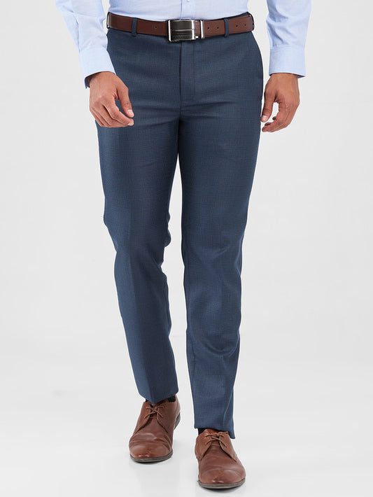 Raymond Blue Checks Slim Fit Polyester Blend Trouser