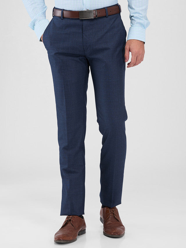 Raymond Blue Checks Slim Fit Polyester Blend Trouser