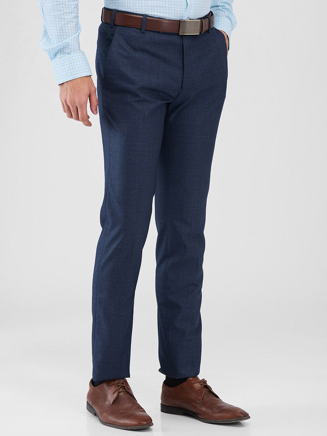 Raymond Blue Checks Slim Fit Polyester Blend Trouser