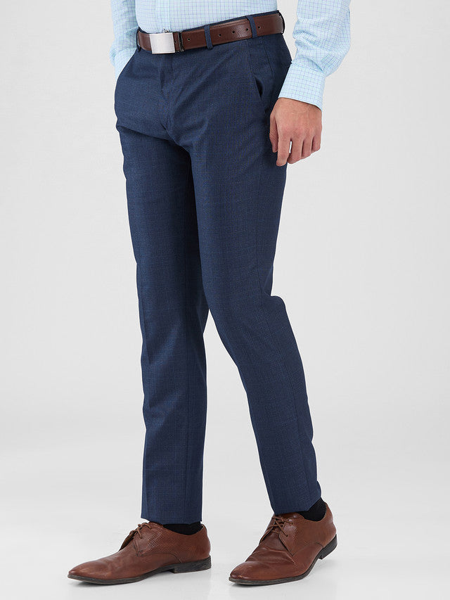 Raymond Blue Checks Slim Fit Polyester Blend Trouser