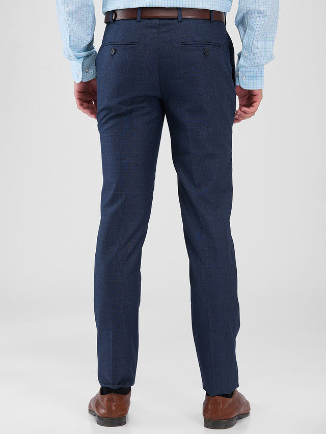 Raymond Blue Checks Slim Fit Polyester Blend Trouser