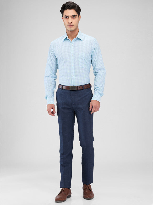 Raymond Blue Checks Slim Fit Polyester Blend Trouser