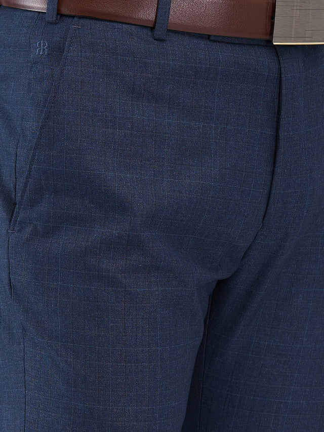 Raymond Blue Checks Slim Fit Polyester Blend Trouser