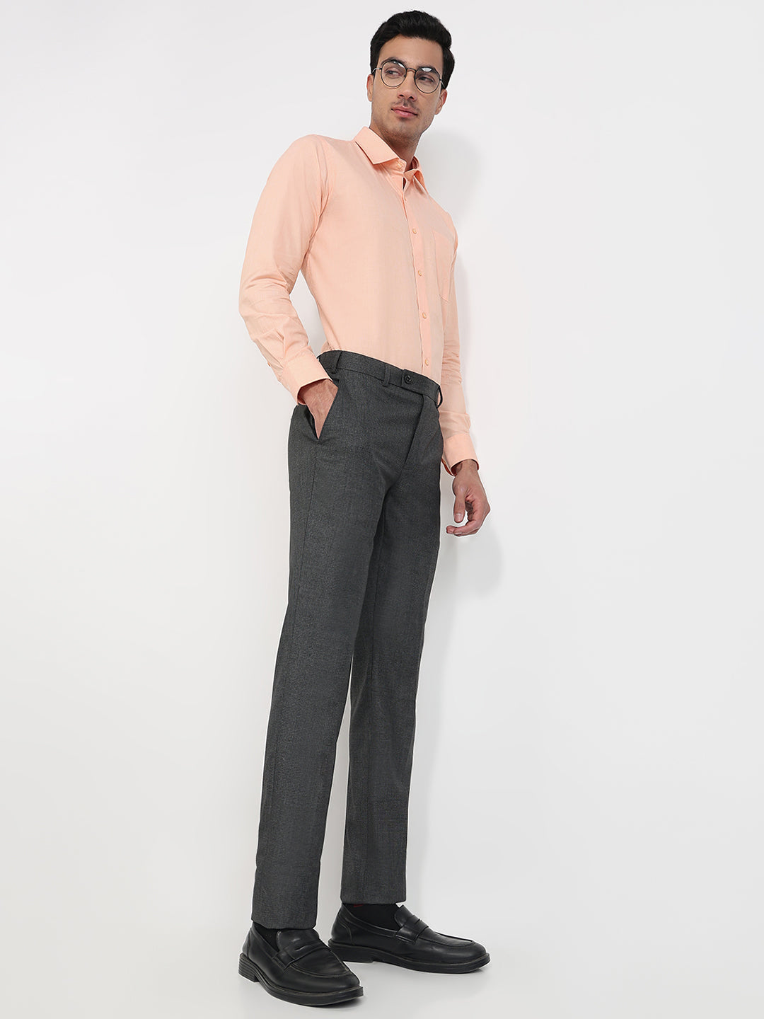 Raymond Men Grey Slim Fit Checks Trouser