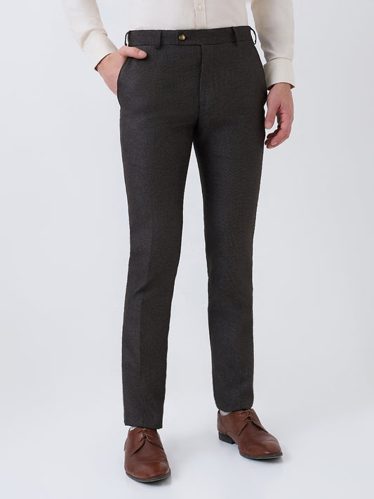 Raymond Men Brown Structure Slim Fit Polyester Blend Trouser