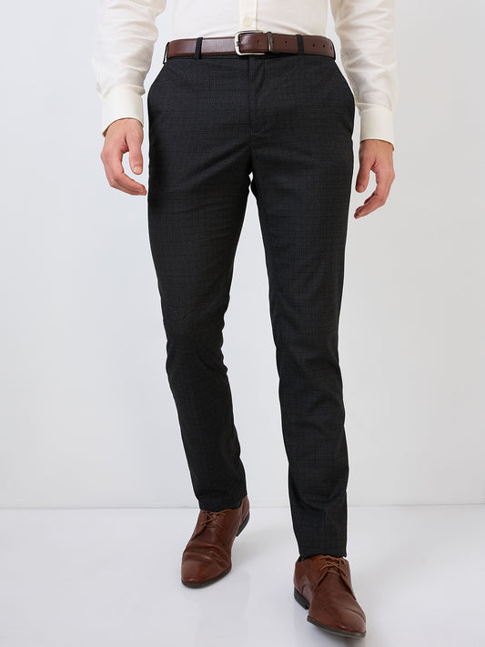 Raymond Men Grey Checks Slim Fit Polyester Blend Trouser
