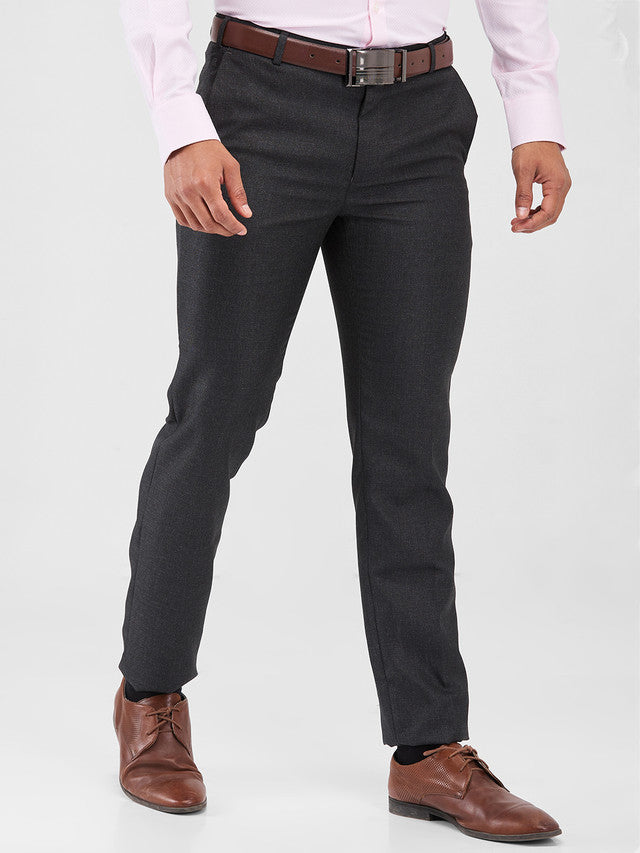 Raymond Grey Structure Slim Fit Polyester Blend Trouser