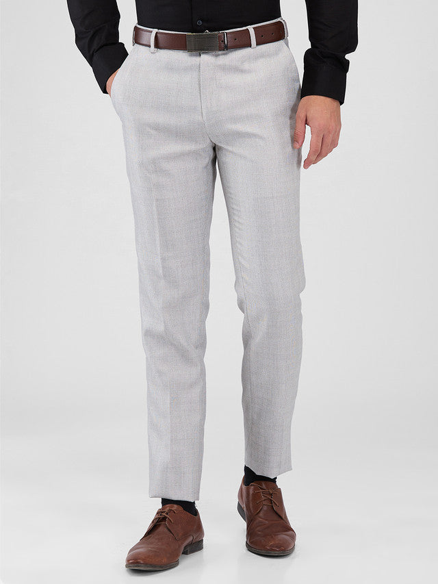 Raymond Grey Checks Slim Fit Polyester Blend Trouser