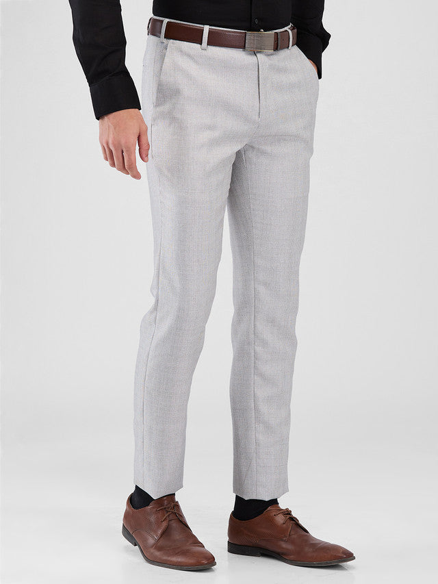 Raymond Grey Checks Slim Fit Polyester Blend Trouser