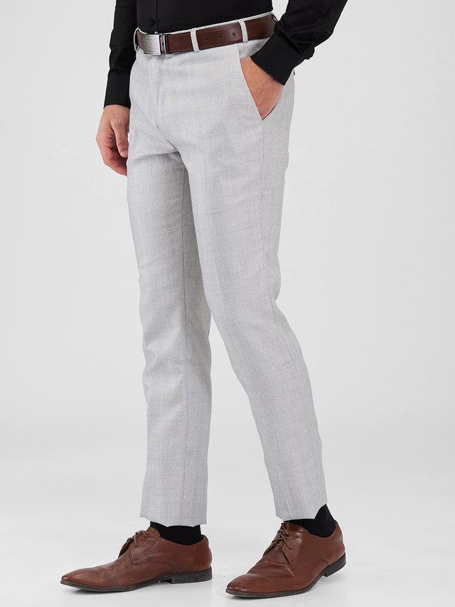 Raymond Grey Checks Slim Fit Polyester Blend Trouser