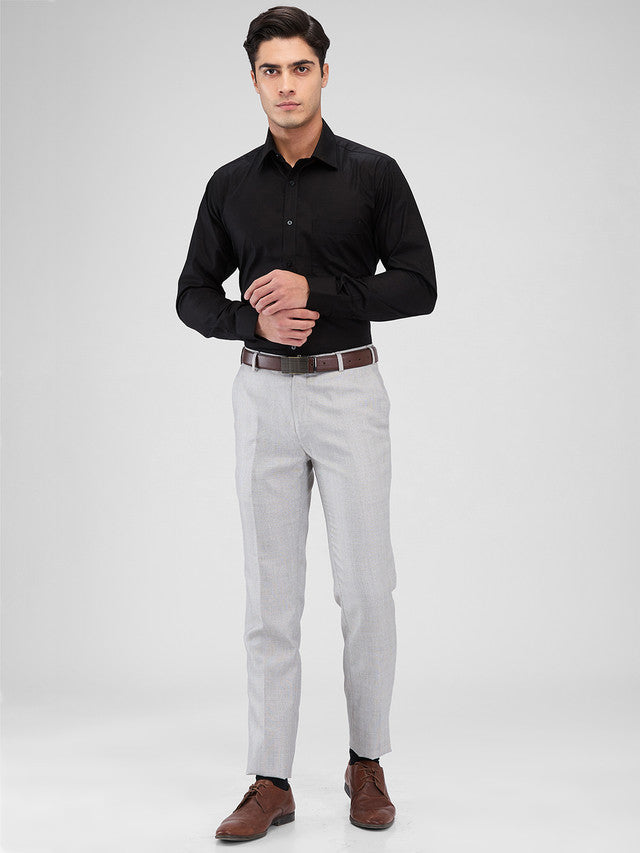 Raymond Grey Checks Slim Fit Polyester Blend Trouser