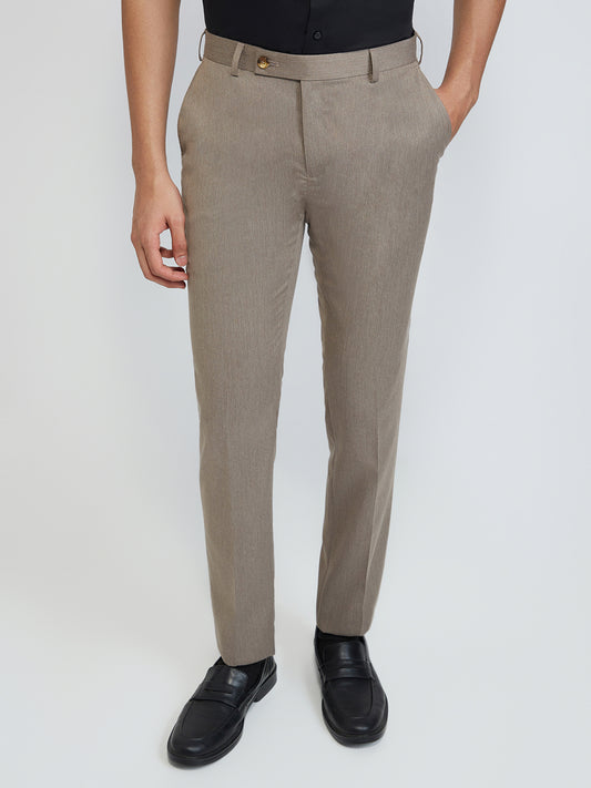 Raymond Men Brown Solid Slim Fit Polyester Blend Trouser