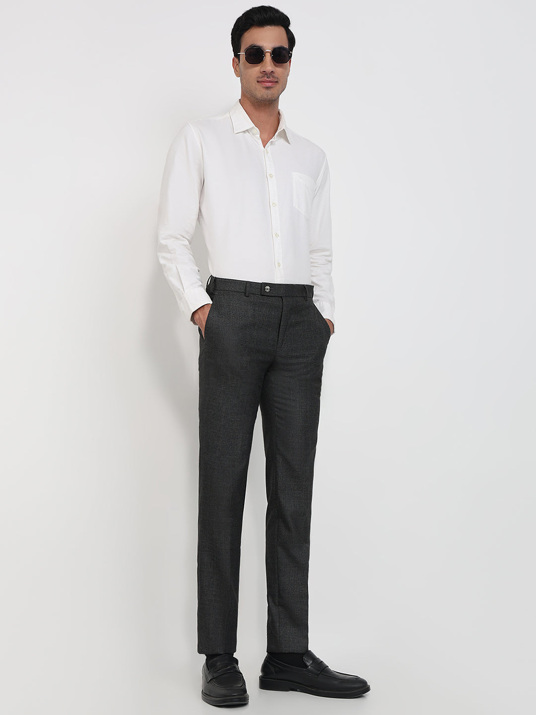 Raymond Men Grey Slim Fit Structure Trouser