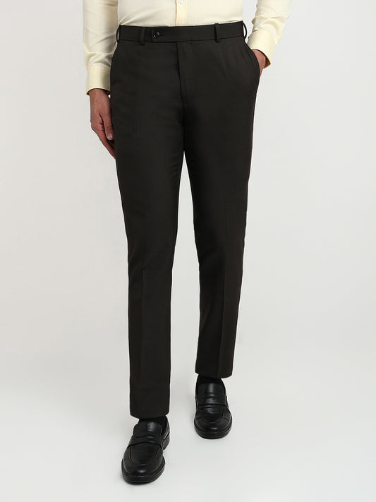 Raymond Men Brown Structure Slim Fit Polyester Blend Trouser