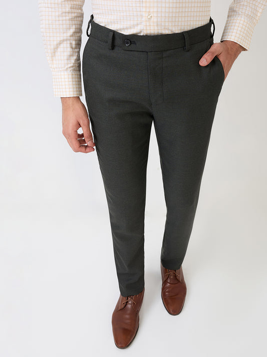 Raymond Men Green Solid Slim Fit Polyester Blend Trouser