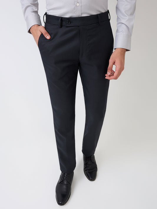 Raymond Men Blue Solid Slim Fit Polyester Blend Trouser