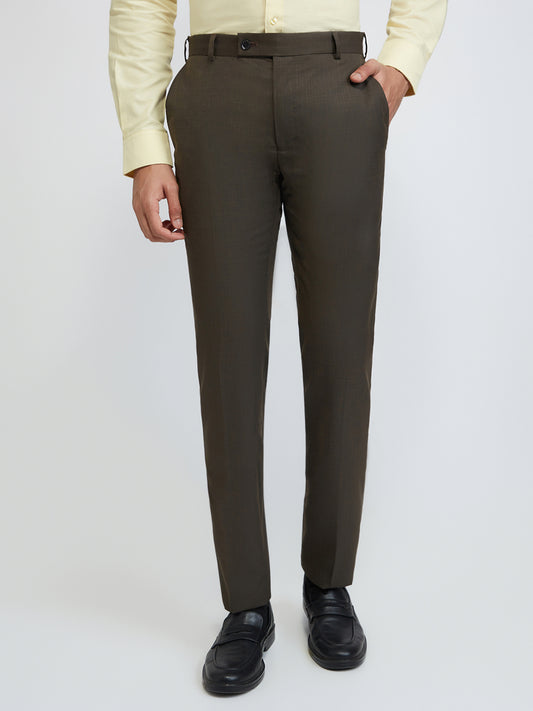 Raymond Men Brown Structure Slim Fit Polyester Blend Trouser