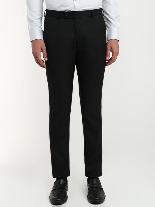 Raymond Men Black Solid Slim Fit Polyester Blend Trouser