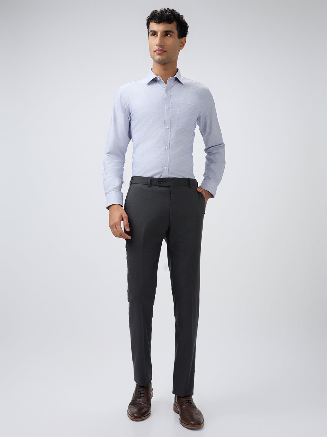 Raymond Men Grey Slim Fit Checks Trouser