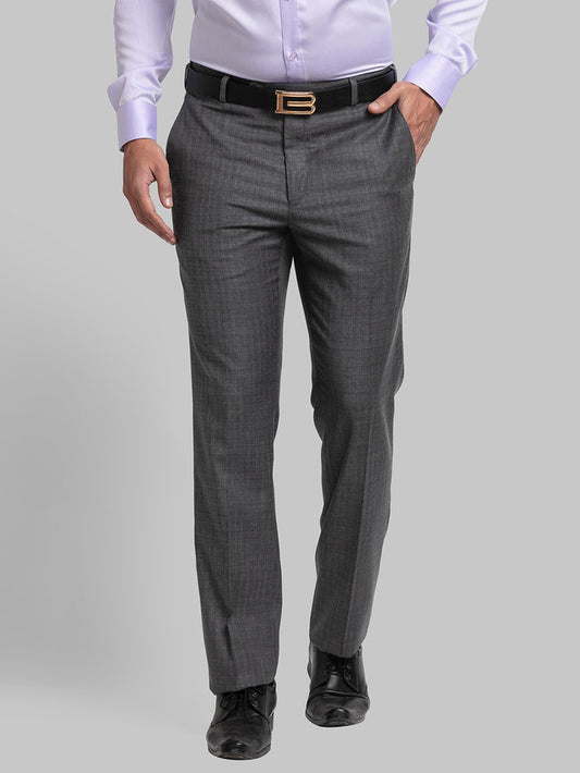 Raymond Grey Checks Contemporary Fit Polyester Blend Trouser