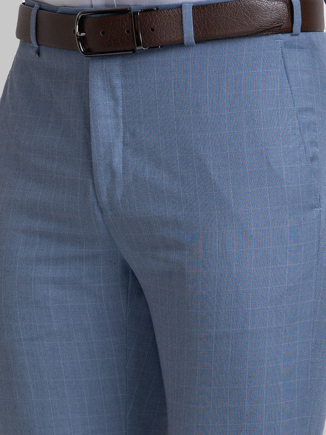 Raymond Blue Checks Contemporary Fit Polyester Blend Trouser