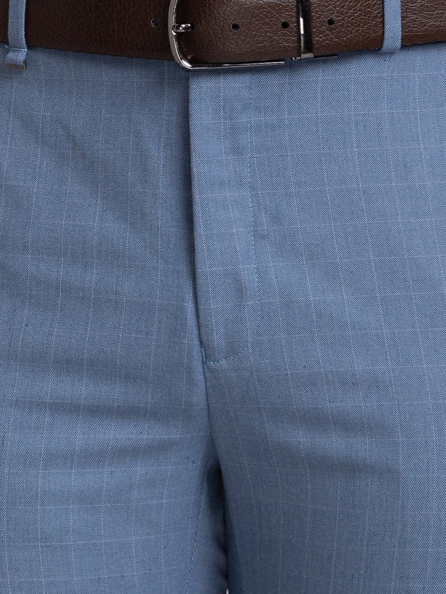 Raymond Blue Checks Contemporary Fit Polyester Blend Trouser