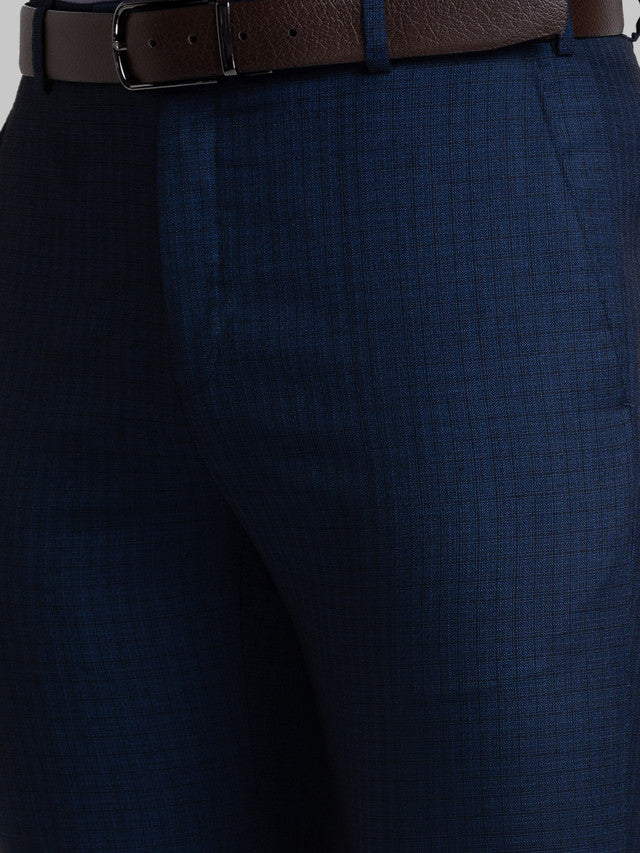 Raymond Blue Checks Contemporary Fit Polyester Blend Trouser