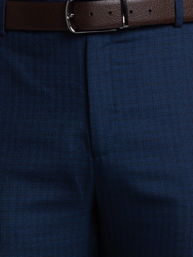 Raymond Blue Checks Contemporary Fit Polyester Blend Trouser