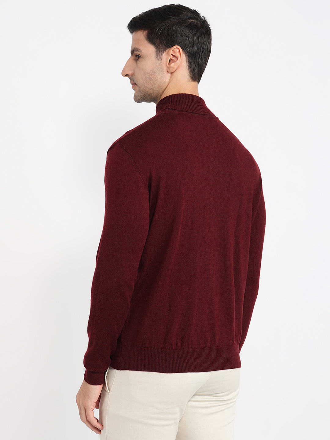 Raymond Men Maroon Contemporary Fit Structure Cable High Crew Neck Col ...