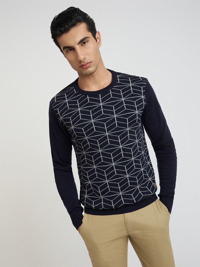 Men Regular Fit Teal Sweater