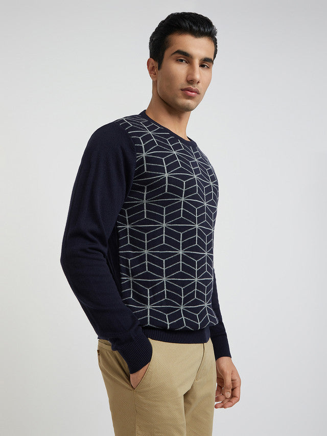 Men Regular Fit Teal Sweater