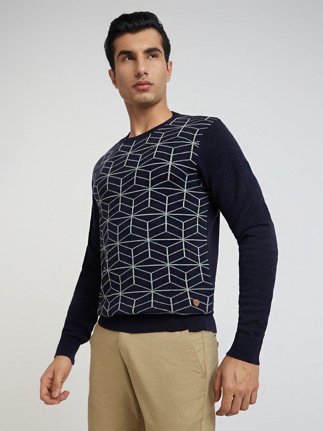 Men Regular Fit Teal Sweater