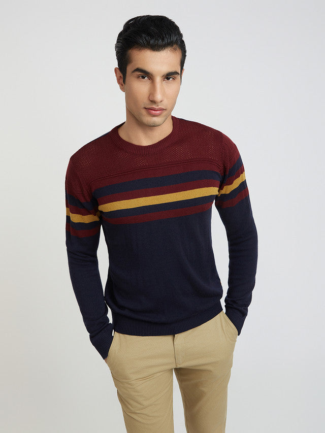 Men Regular Fit Blue Sweater