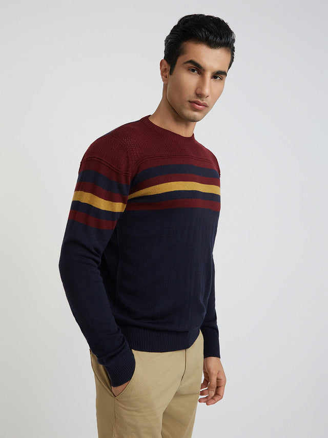 Men Regular Fit Blue Sweater