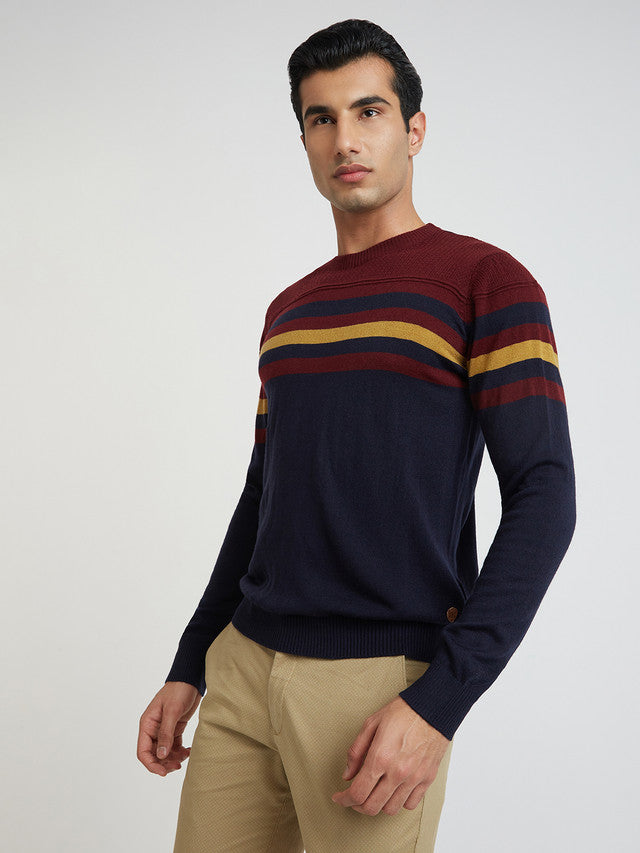 Men Regular Fit Blue Sweater