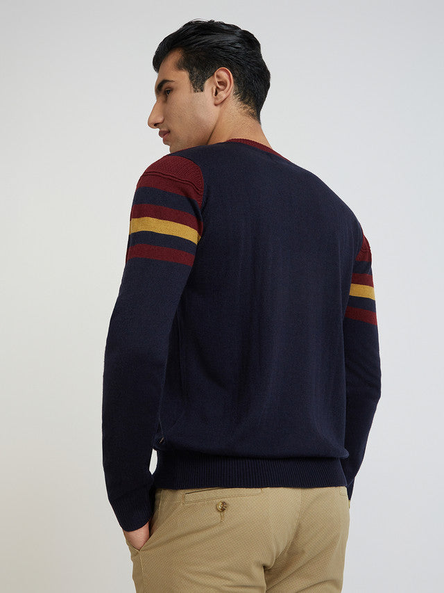 Men Regular Fit Blue Sweater