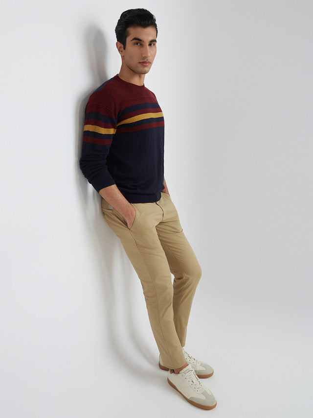 Men Regular Fit Blue Sweater