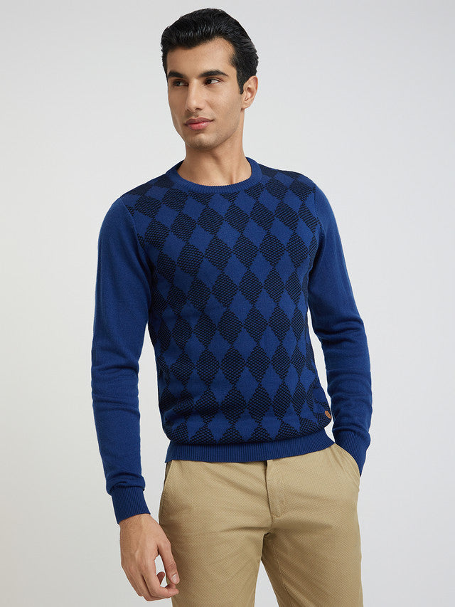 Men Blue Argyle Acrylic Wool Blend Round Collar Sweaters – MyRaymond