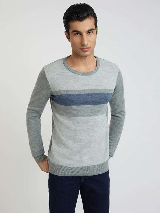 Men Regular Fit Blue Sweater